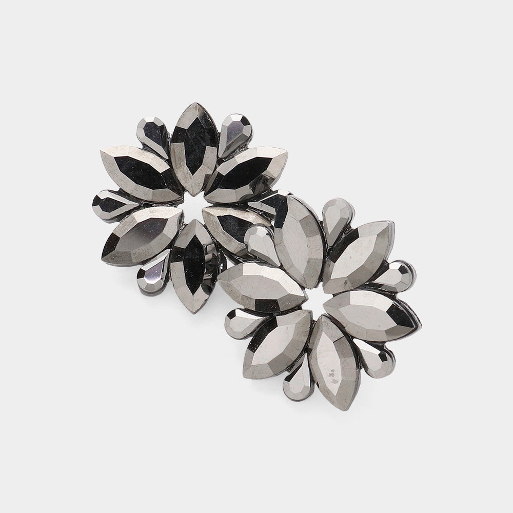 Madeline Love Black, Hematite Marquise Stone Cluster Flower Evening Earrings