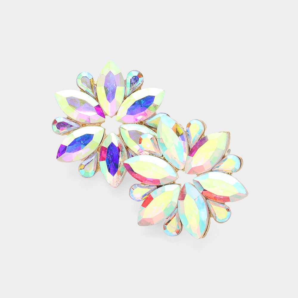 Madeline Love AB, Gold Marquise Stone Cluster Flower Evening Earrings