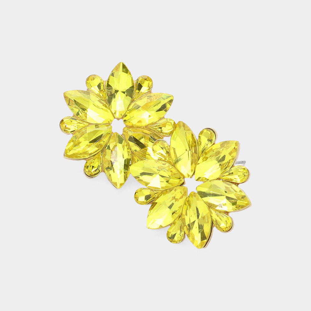 Madeline Love Gold, Yellow Marquise Stone Cluster Flower Evening Earrings