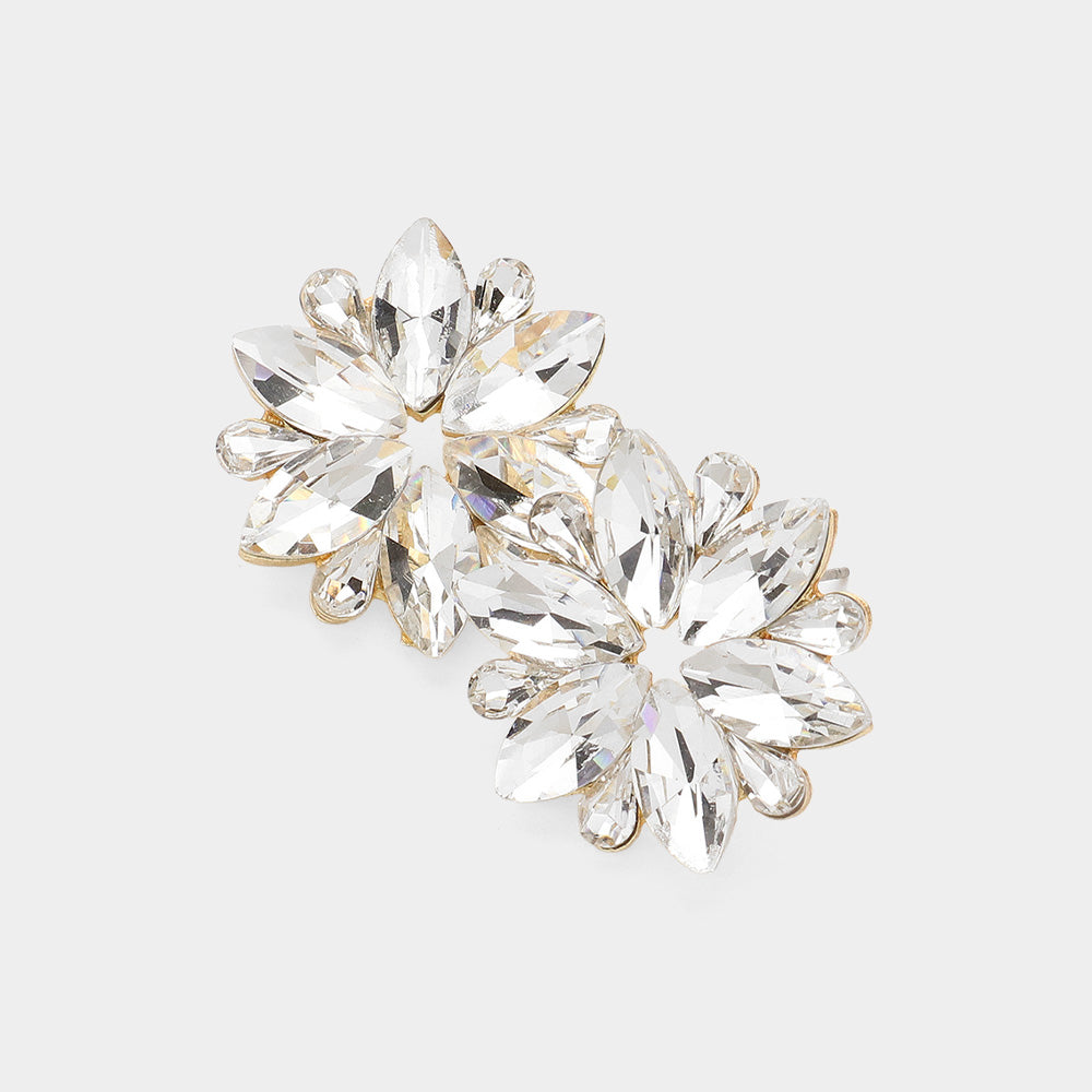 Madeline Love Clear, Gold Marquise Stone Cluster Flower Evening Earrings