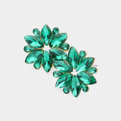 Madeline Love Emerald, Gold Marquise Stone Cluster Flower Evening Earrings