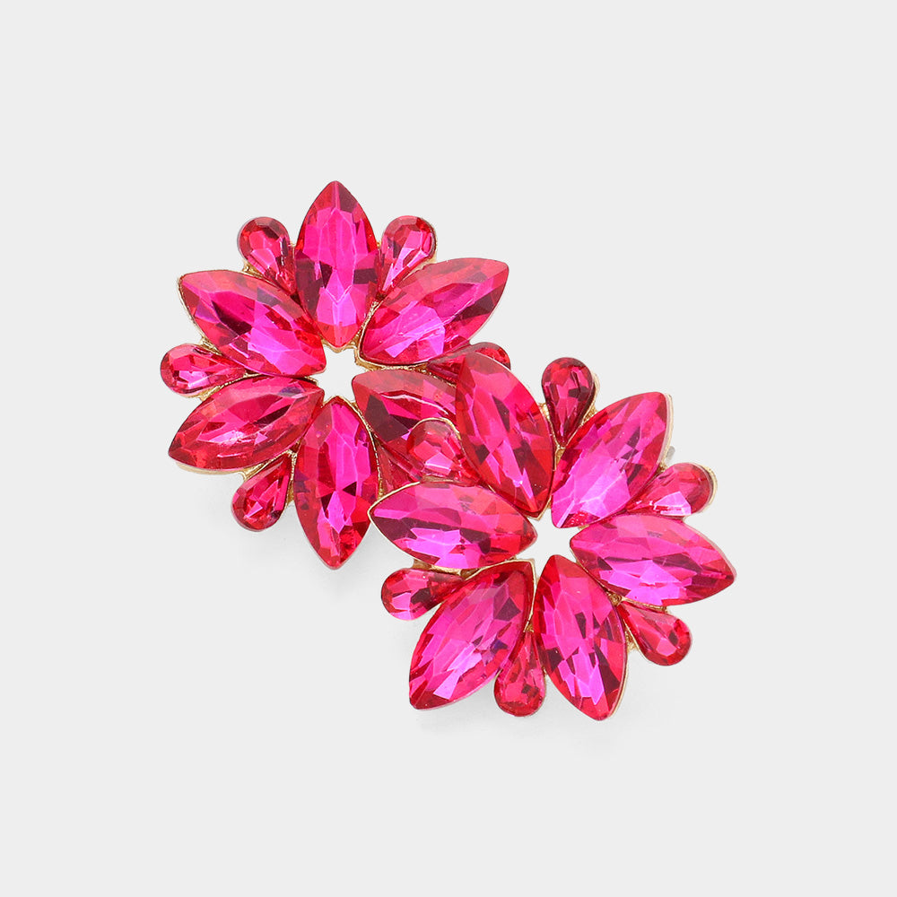 Madeline Love Fuchsia, Gold Marquise Stone Cluster Flower Evening Earrings