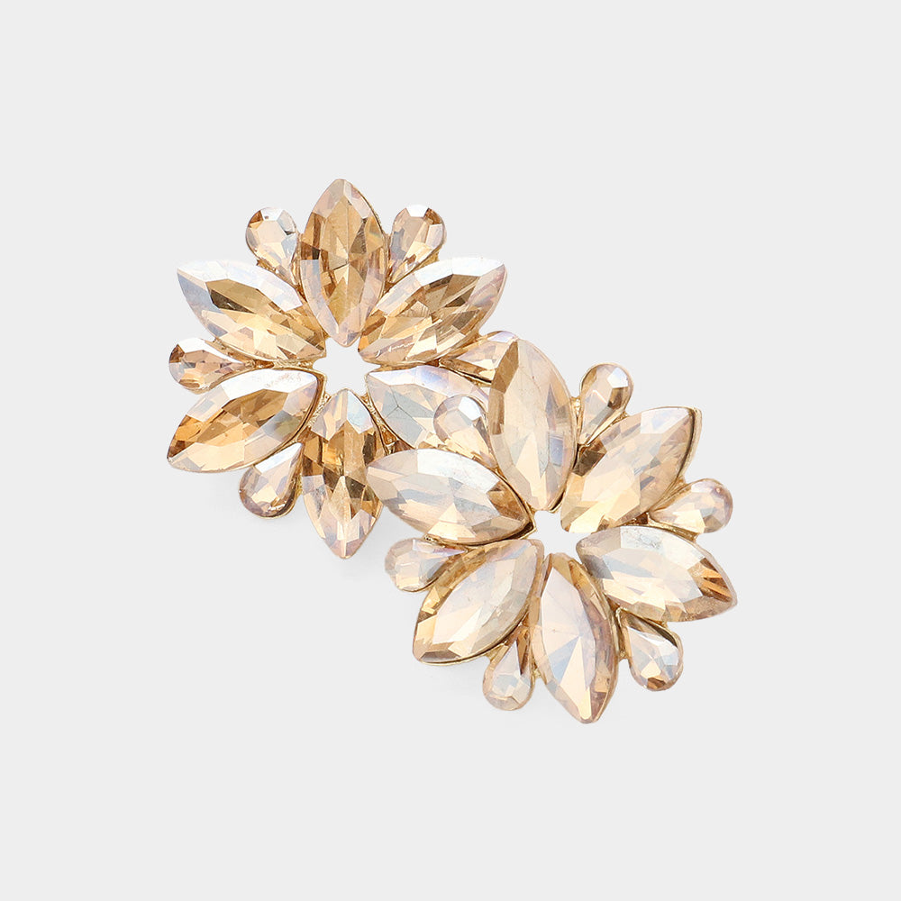 Madeline Love Gold, Lt Col Topaz Marquise Stone Cluster Flower Evening Earrings