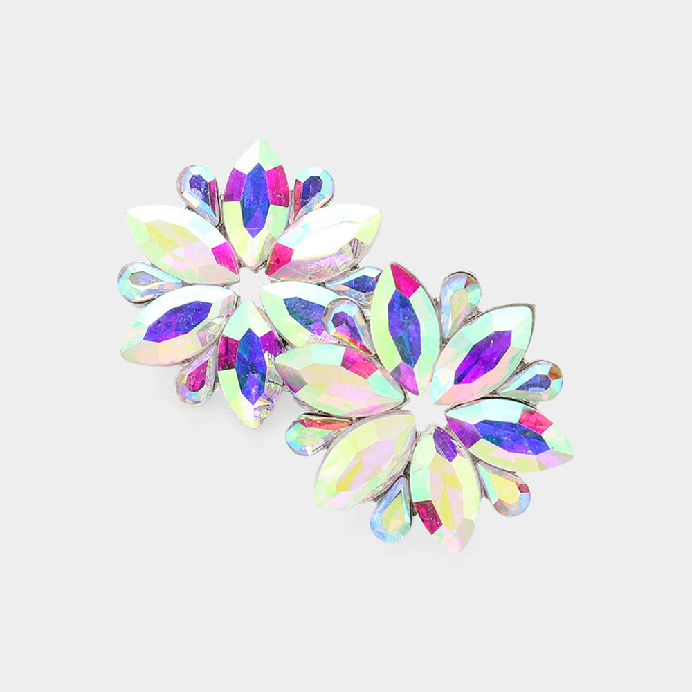 Madeline Love AB, Silver Marquise Stone Cluster Flower Evening Earrings