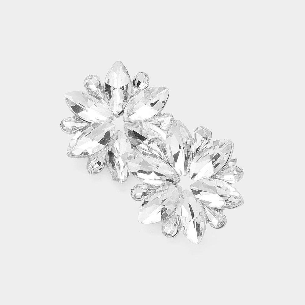 Madeline Love Clear, Silver Marquise Stone Cluster Flower Evening Earrings
