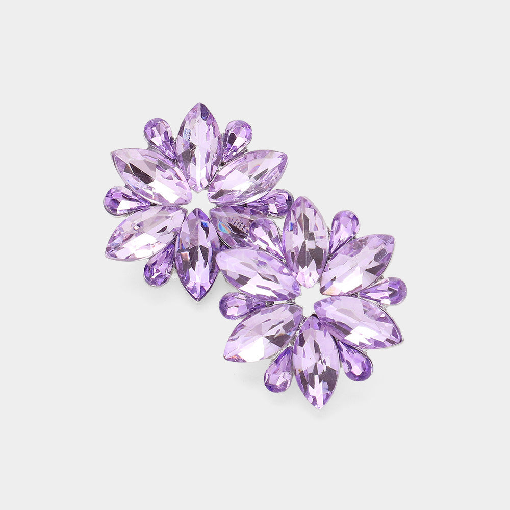 Madeline Love Silver, Violet Marquise Stone Cluster Flower Evening Earrings