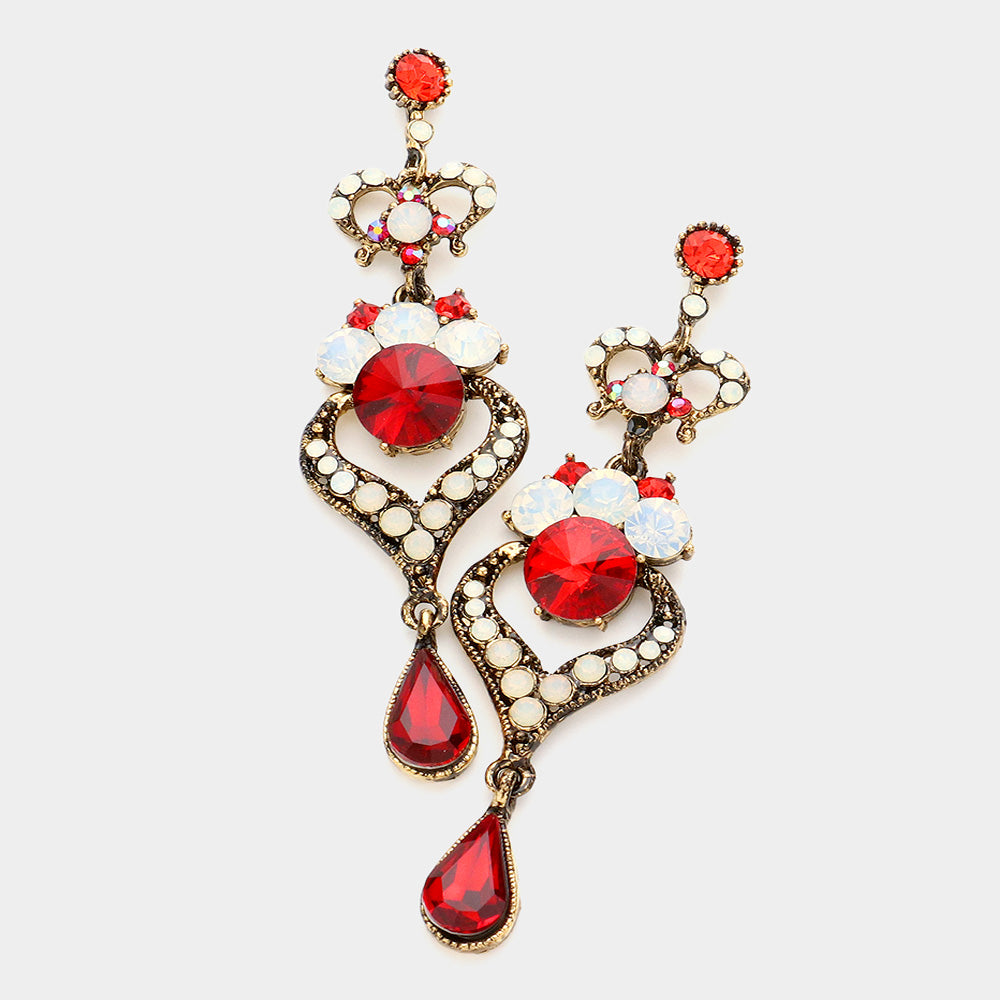 Madeline Love Siam Crystal Rhinestone Heart Teardrop Dangle Evening Earrings