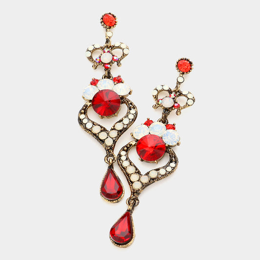 Madeline Love Siam Crystal Rhinestone Heart Teardrop Dangle Evening Earrings