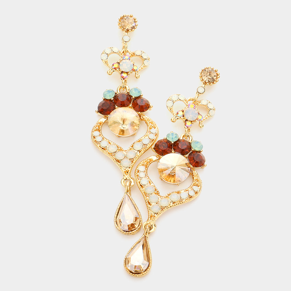 Madeline Love Brown Crystal Rhinestone Heart Teardrop Dangle Evening Earrings