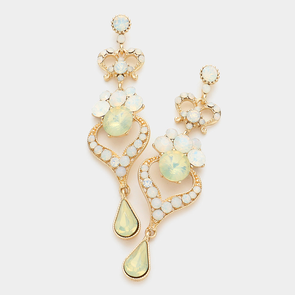 Madeline Love Opal, White Crystal Rhinestone Heart Teardrop Dangle Evening Earrings