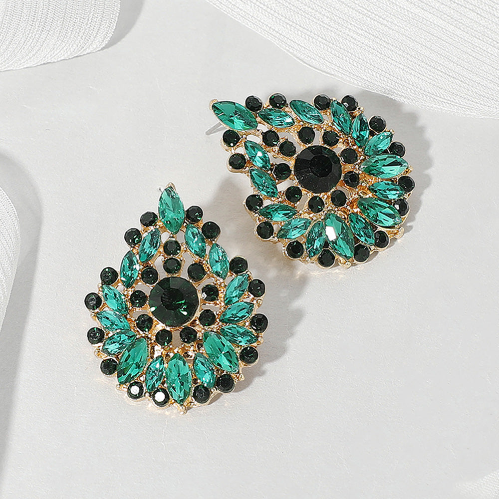 Madeline Love Emerald, Gold Round Marquise Stone Cluster Embellished Teardrop Evening Earrings
