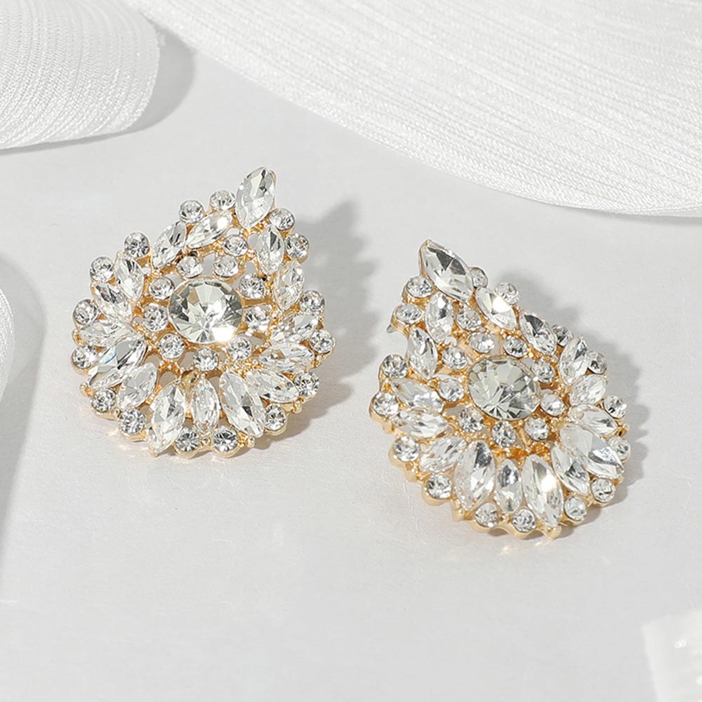 Madeline Love Clear, Gold Round Marquise Stone Cluster Embellished Teardrop Evening Earrings