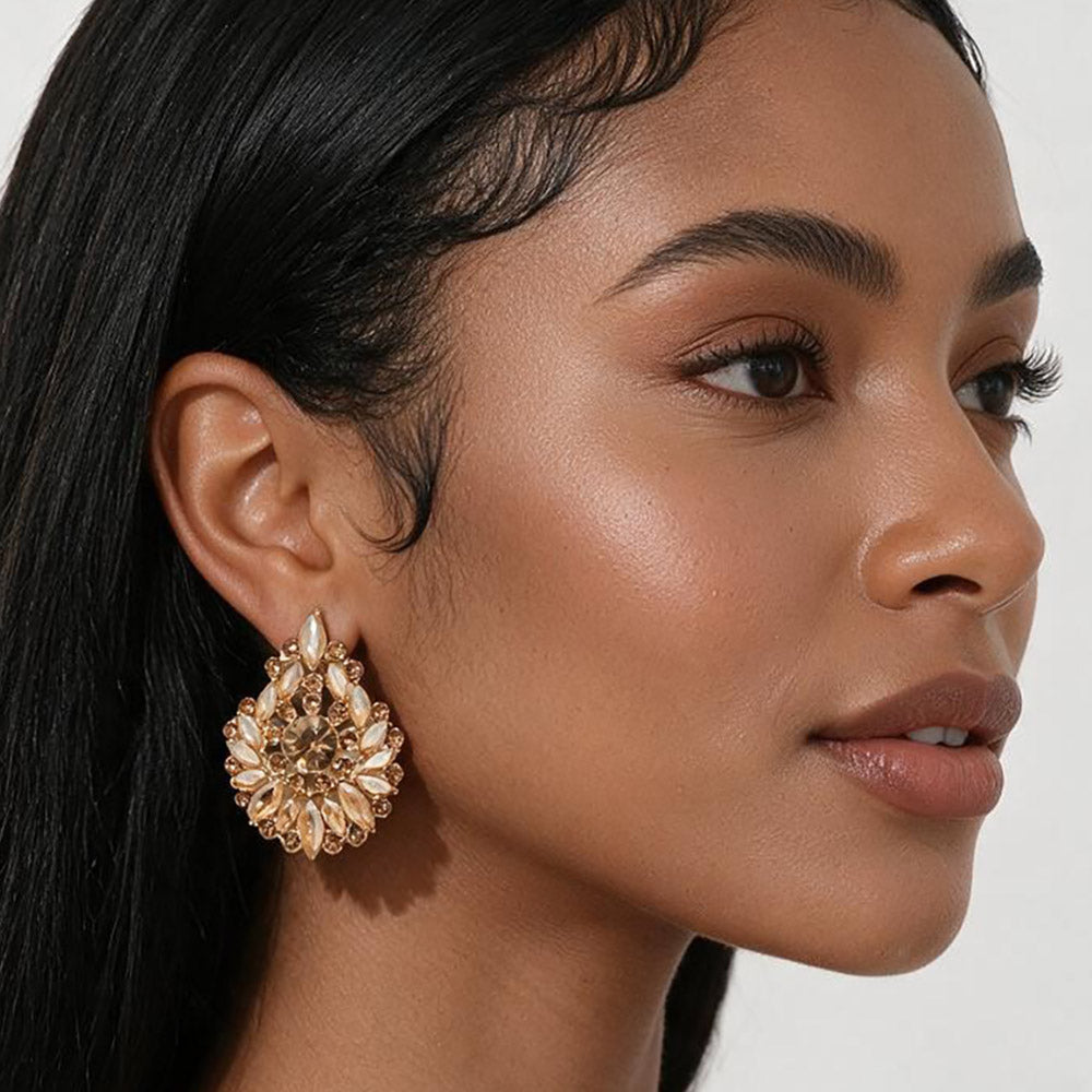Madeline Love Gold, Lt Col Topaz Round Marquise Stone Cluster Embellished Teardrop Evening Earrings