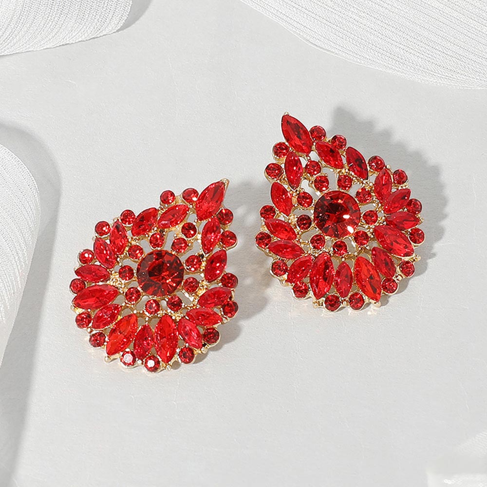 Madeline Love Gold, Siam Round Marquise Stone Cluster Embellished Teardrop Evening Earrings