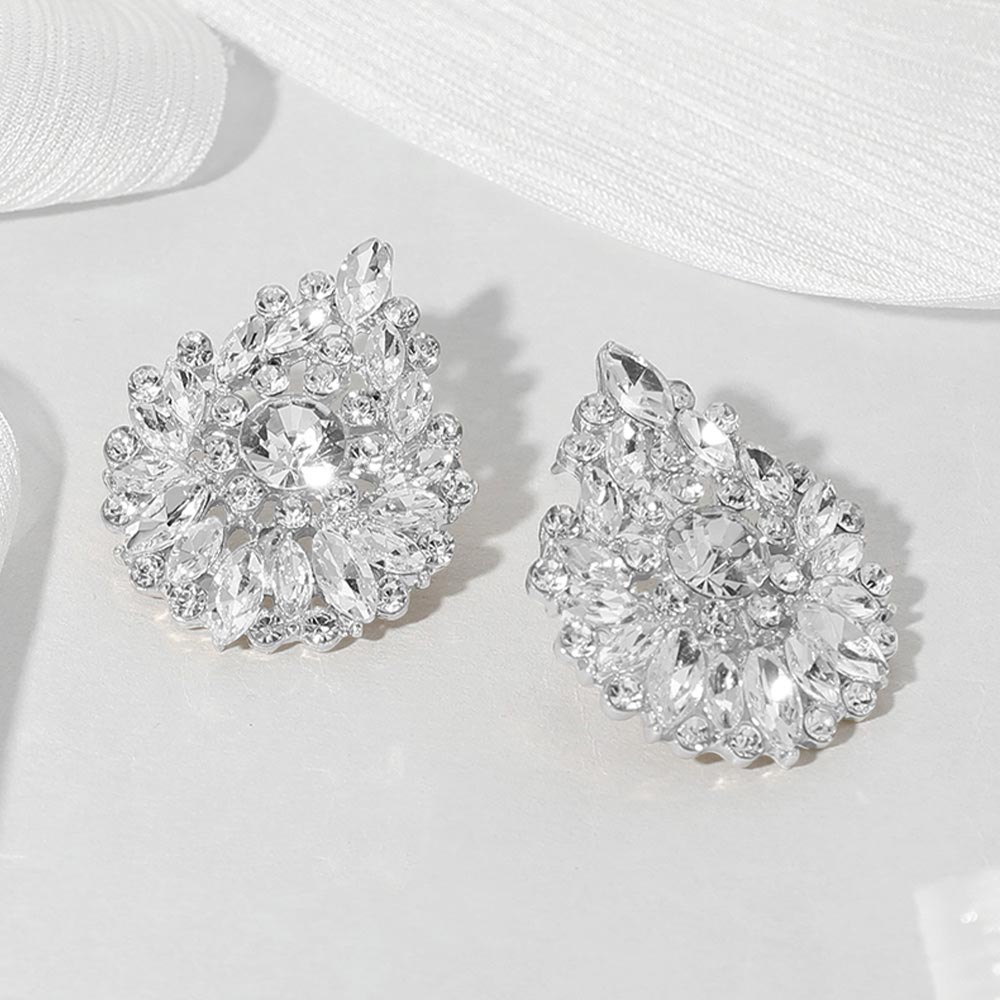 Madeline Love Clear, Silver Round Marquise Stone Cluster Embellished Teardrop Evening Earrings