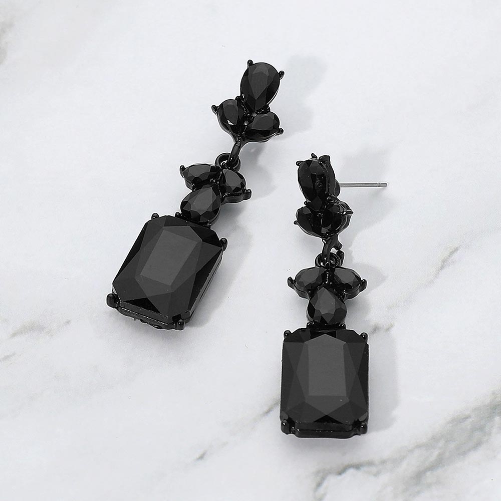 Madeline Love Black, Jet Black Geometric Rectangle Drop Evening Earrings
