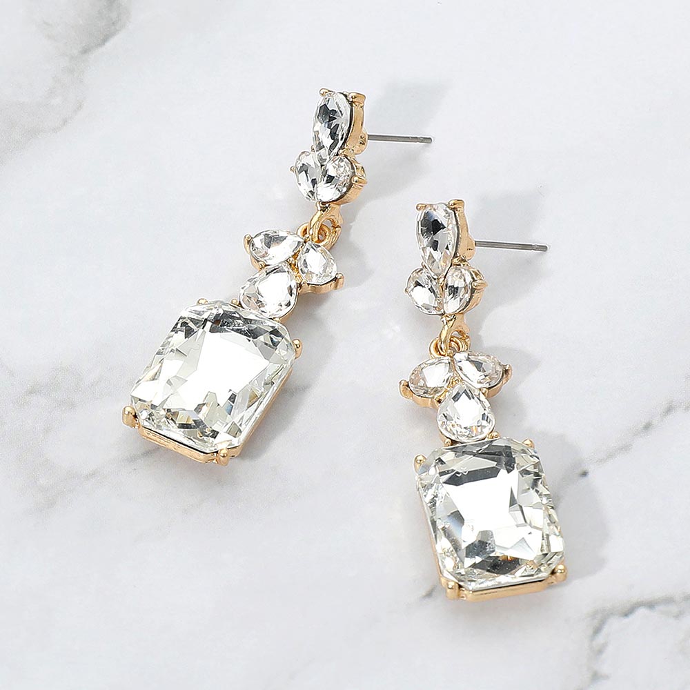 Madeline Love Clear, Gold Geometric Rectangle Drop Evening Earrings