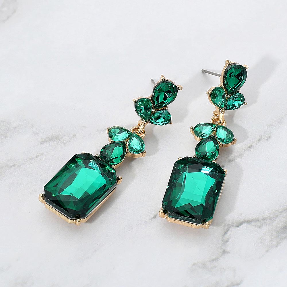 Madeline Love Emerald, Gold Geometric Rectangle Drop Evening Earrings