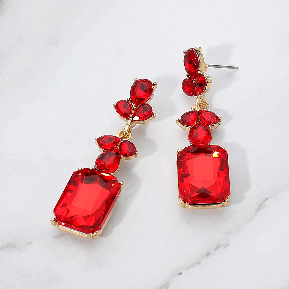 Madeline Love Gold, Siam Geometric Rectangle Drop Evening Earrings