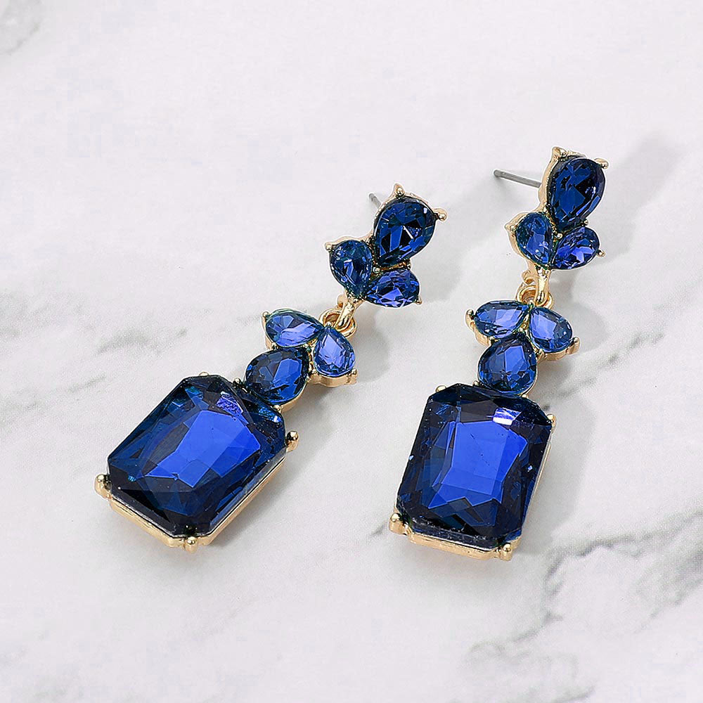 Madeline Love Gold, Sapphire Geometric Rectangle Drop Evening Earrings