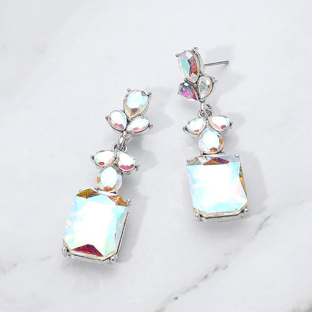 Madeline Love AB, Silver Geometric Rectangle Drop Evening Earrings