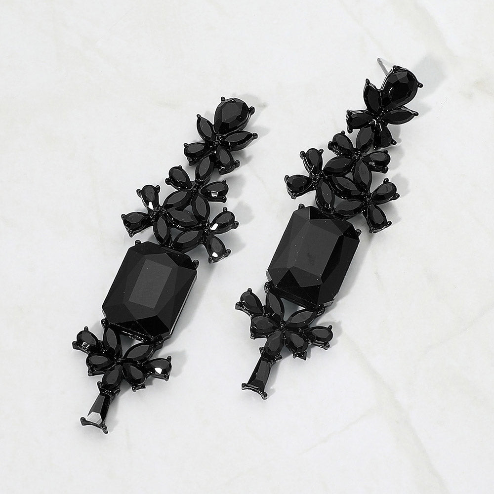 Madeline Love Black, Jet Black Bold Geometric Stone Drop Evening Earrings