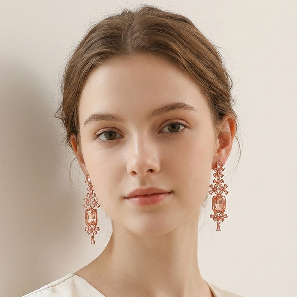 Madeline Love Peach, Rose Gold Bold Geometric Stone Drop Evening Earrings