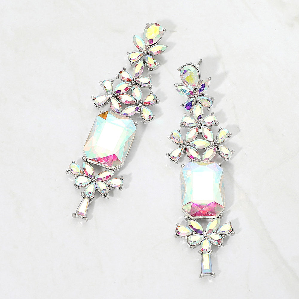 Madeline Love AB, Silver Bold Geometric Stone Drop Evening Earrings