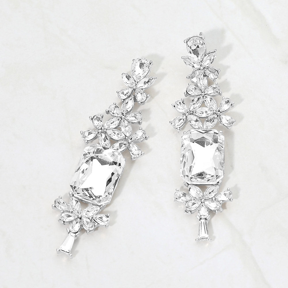 Madeline Love Clear, Silver Bold Geometric Stone Drop Evening Earrings