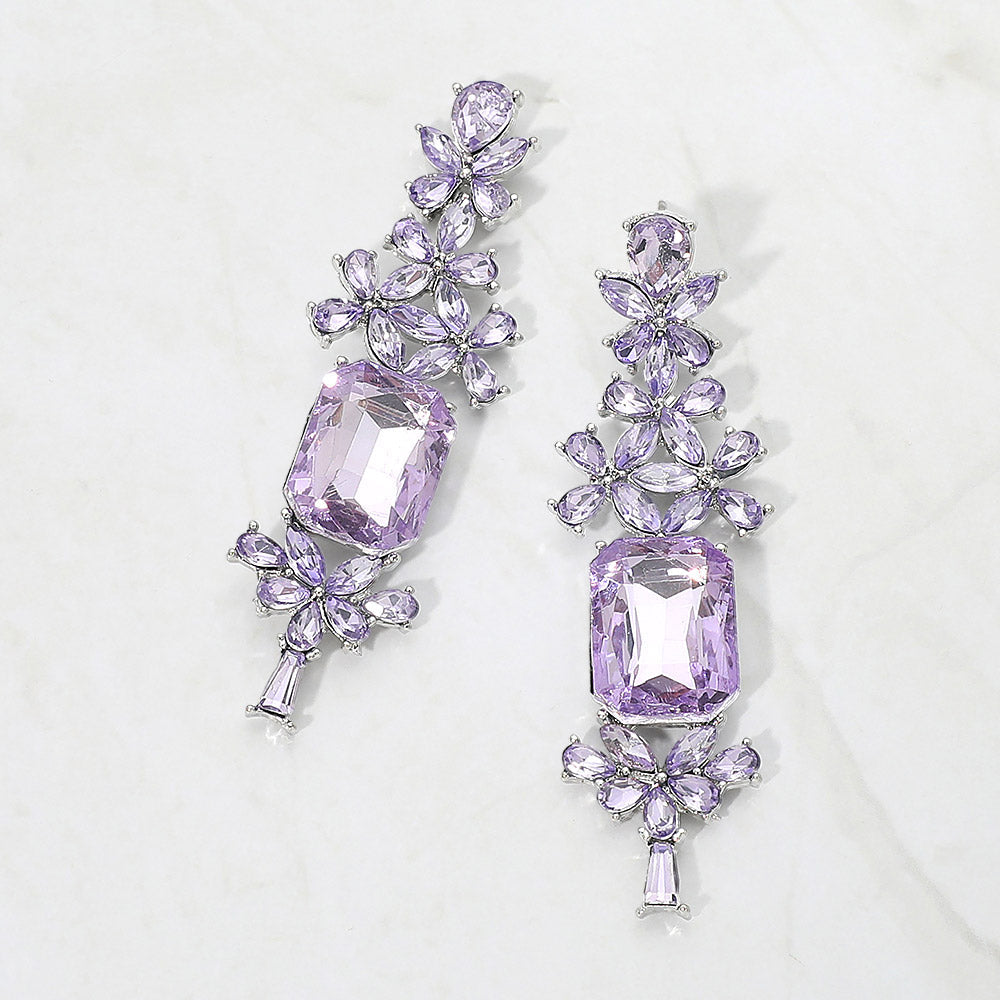 Madeline Love Silver, Violet Bold Geometric Stone Drop Evening Earrings