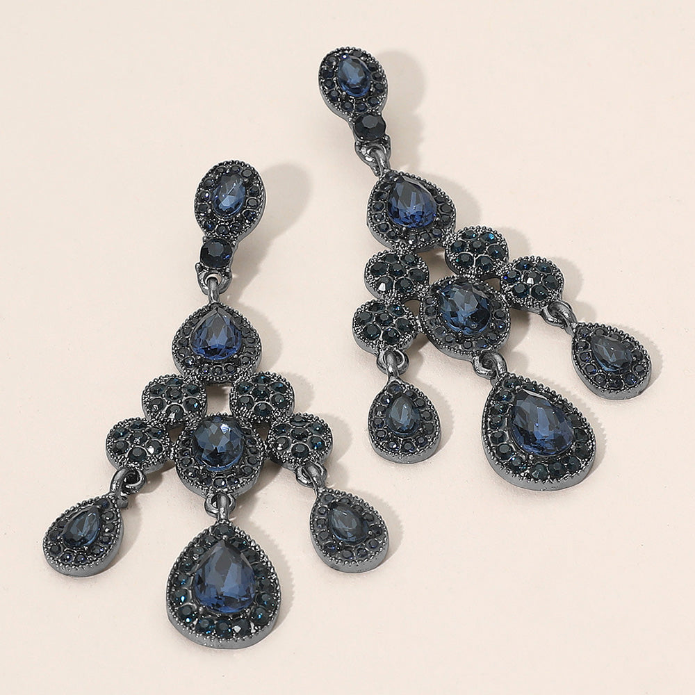 Madeline Love Black, Montana Blue Teardrop Stone Cluster Chandelier Drop Evening Earrings