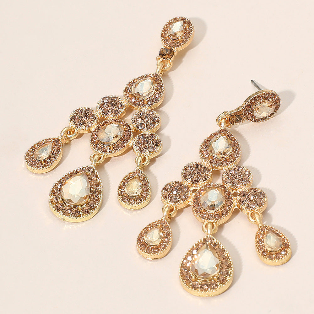 Madeline Love Gold, Lt Col Topaz Teardrop Stone Cluster Chandelier Drop Evening Earrings