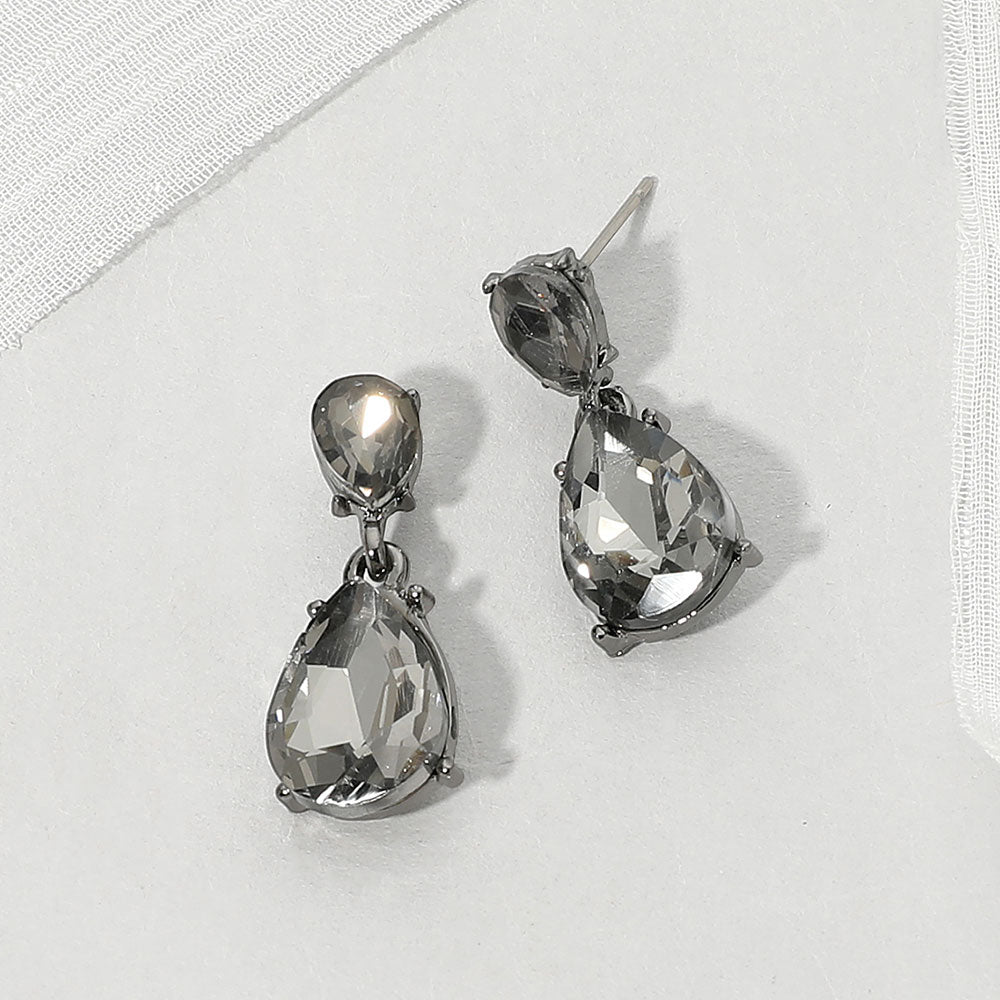 Madeline Love Black Diamond Teardrop Stone Cluster Drop Evening Earrings