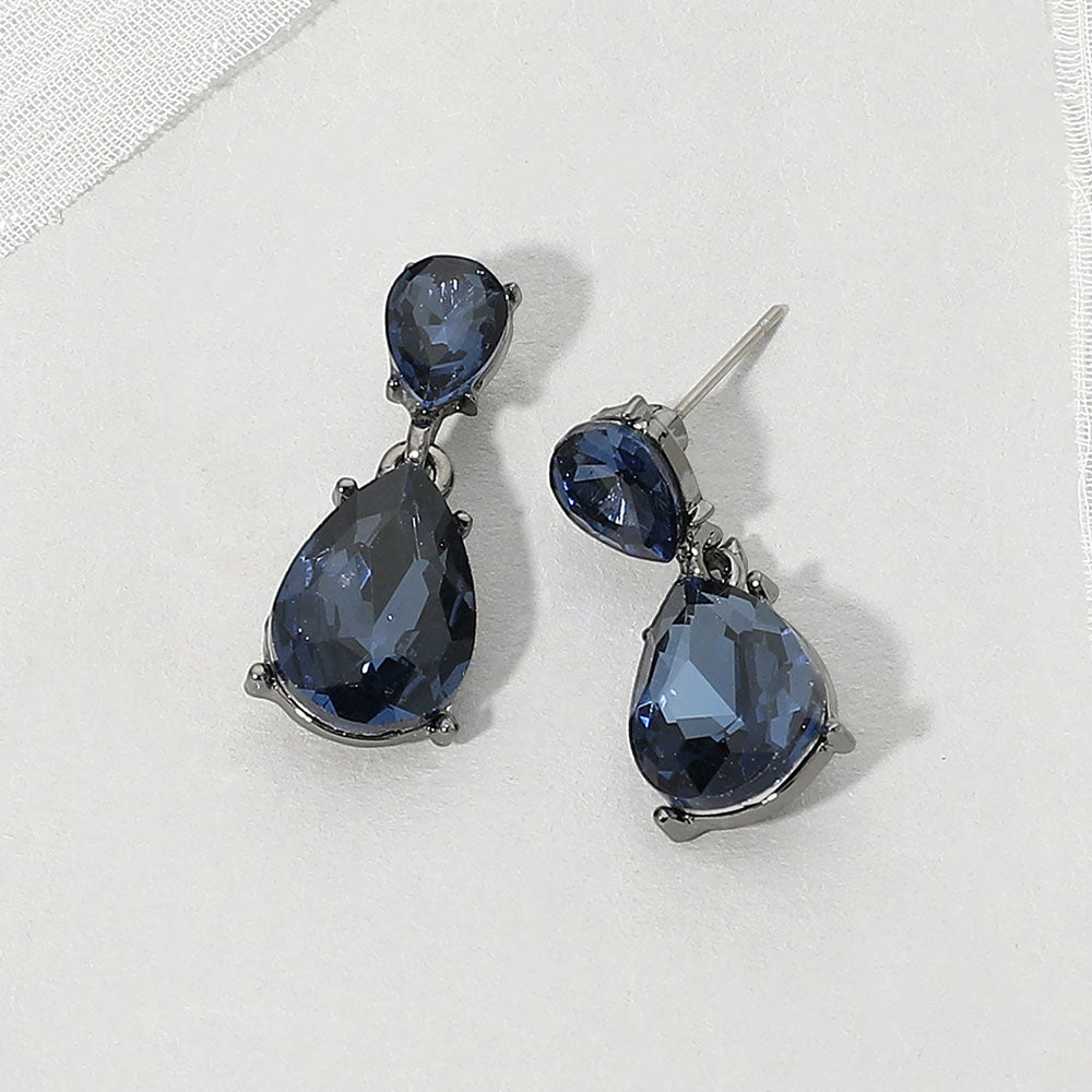 Madeline Love Black, Montana Blue Teardrop Stone Cluster Drop Evening Earrings