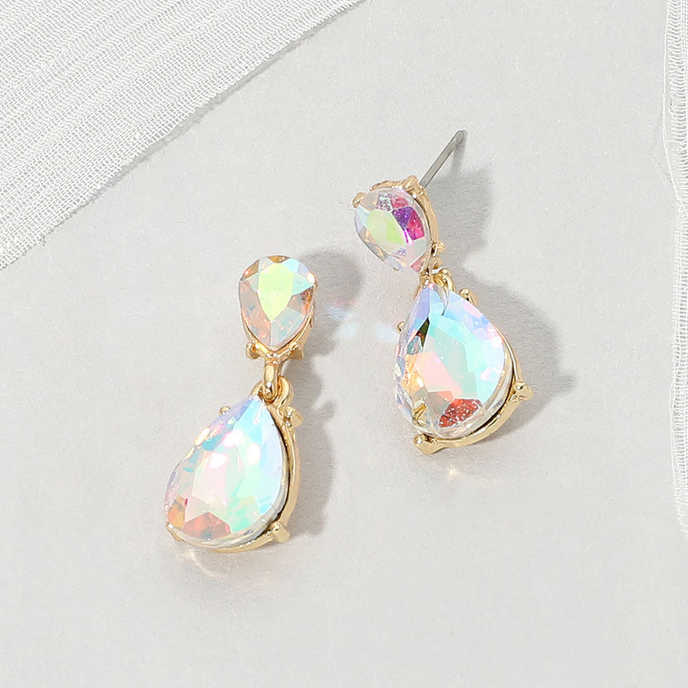 Madeline Love AB, Gold Teardrop Stone Cluster Drop Evening Earrings