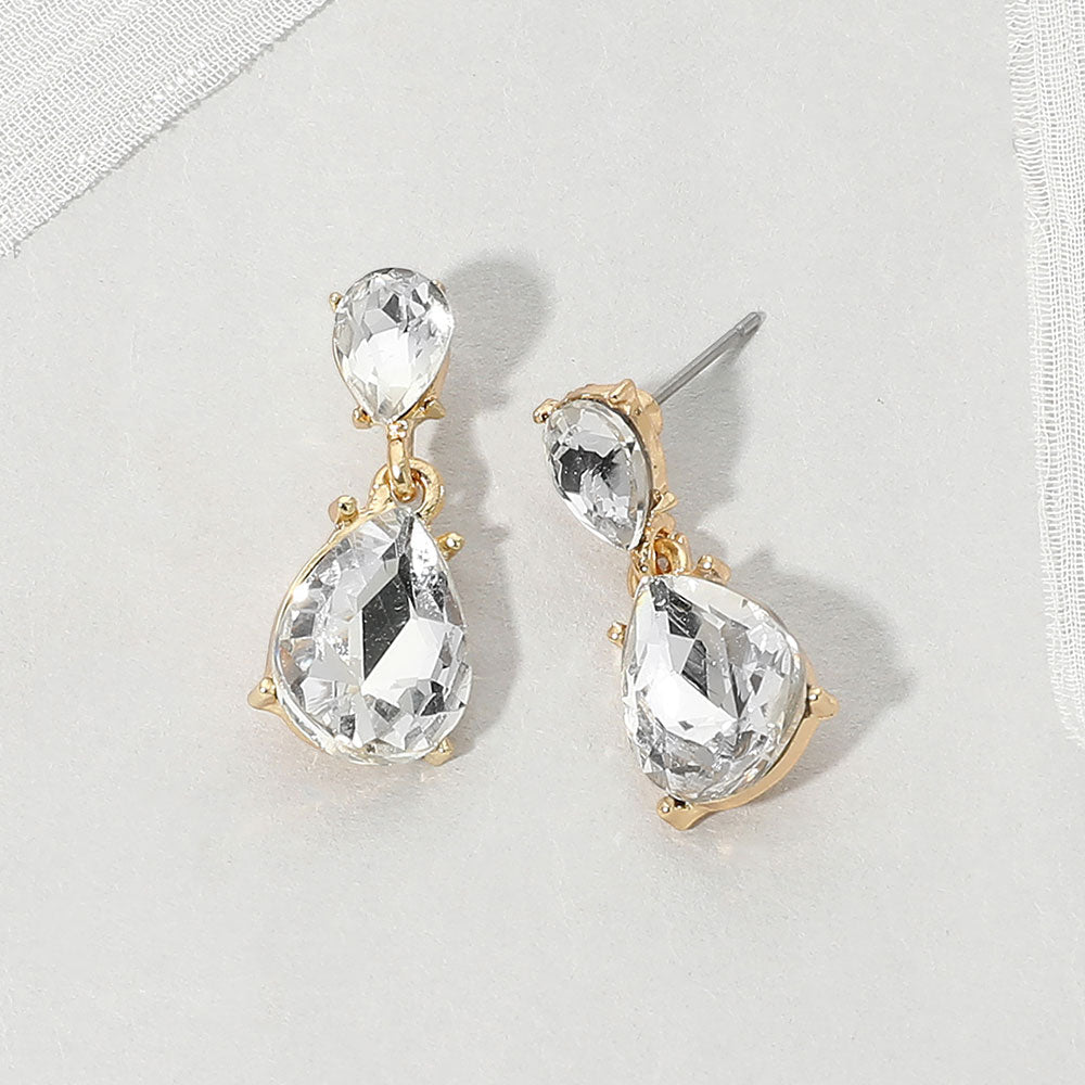 Madeline Love Clear, Gold Teardrop Stone Cluster Drop Evening Earrings