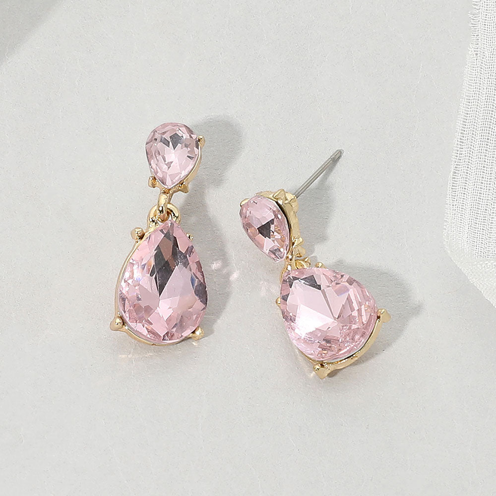 Madeline Love Gold, Lt Rose Teardrop Stone Cluster Drop Evening Earrings