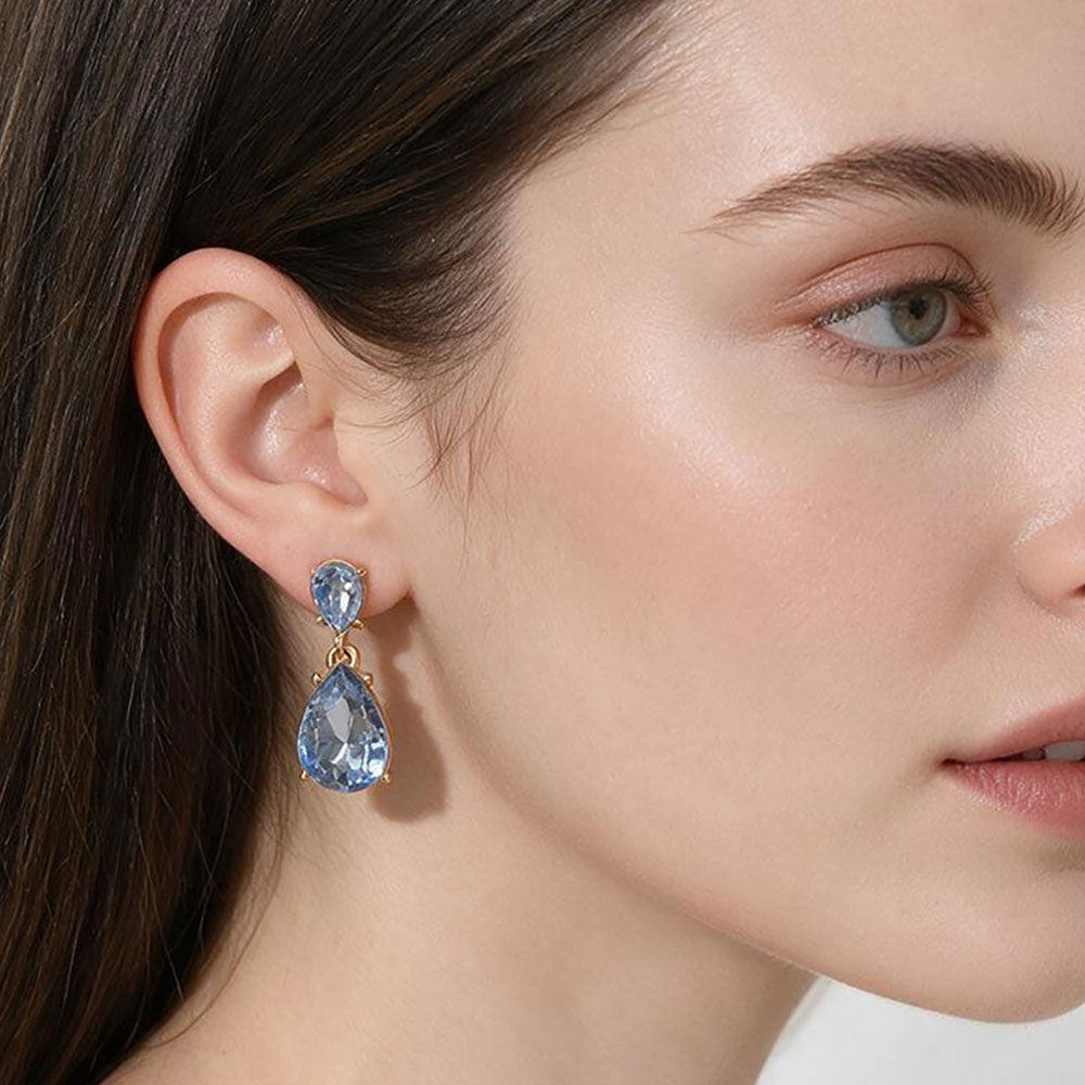 Madeline Love Gold, Light, Sapphire Teardrop Stone Cluster Drop Evening Earrings
