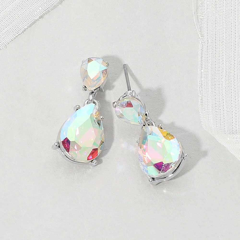 Madeline Love AB, Silver Teardrop Stone Cluster Drop Evening Earrings