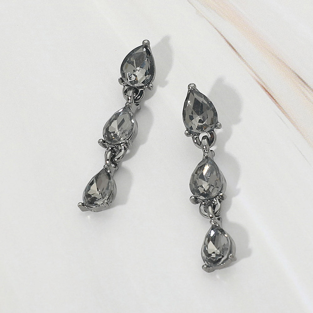 Madeline Love Black Diamond Triple Teardrop Cluster Link Drop Evening Earrings