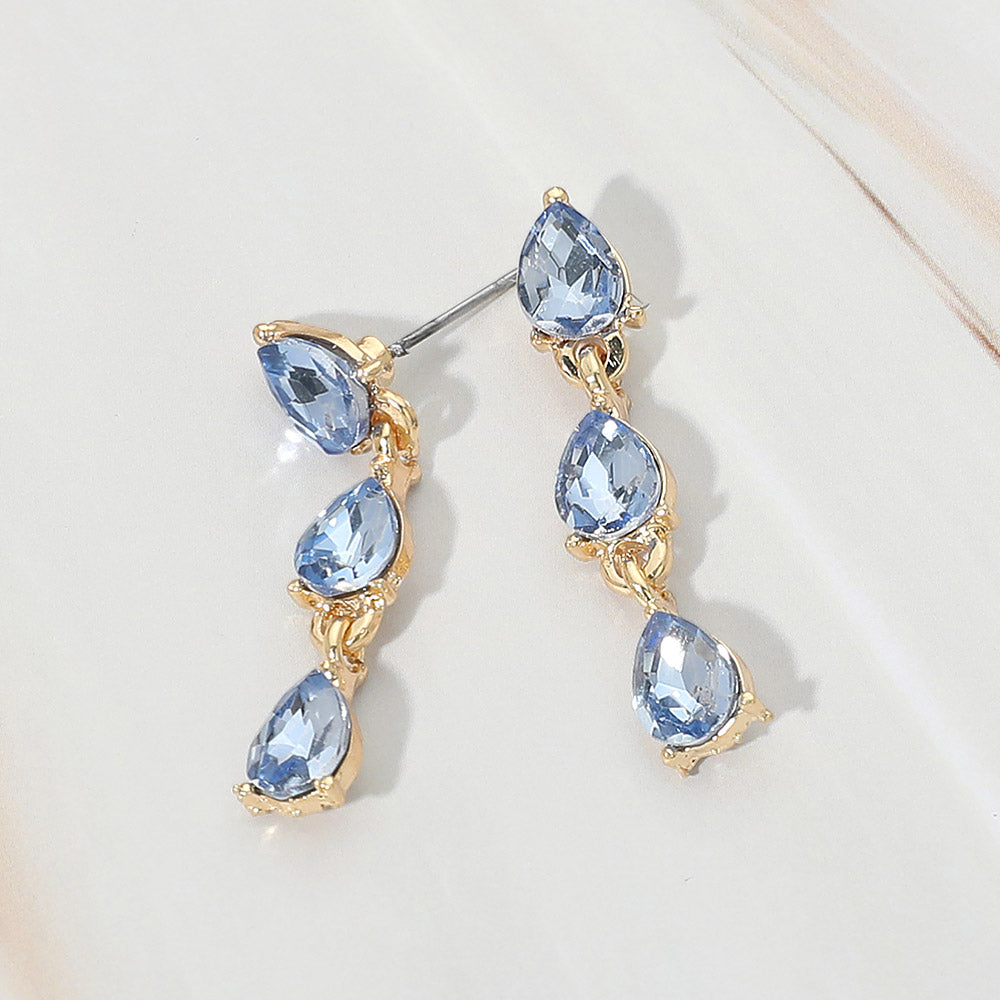 Madeline Love Gold, Light, Sapphire Triple Teardrop Cluster Link Drop Evening Earrings