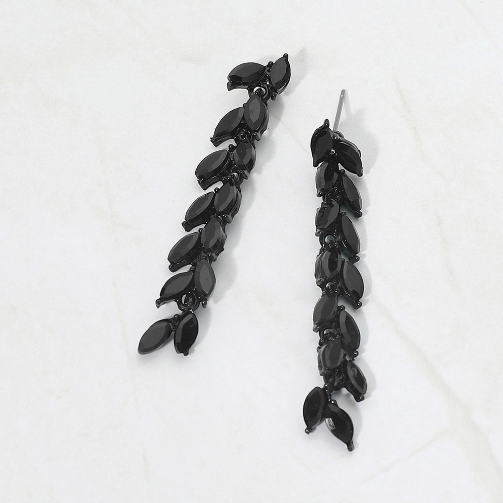 Madeline Love Black, Jet Black Marquise Crystal Cluster Linear Drop Evening Earrings