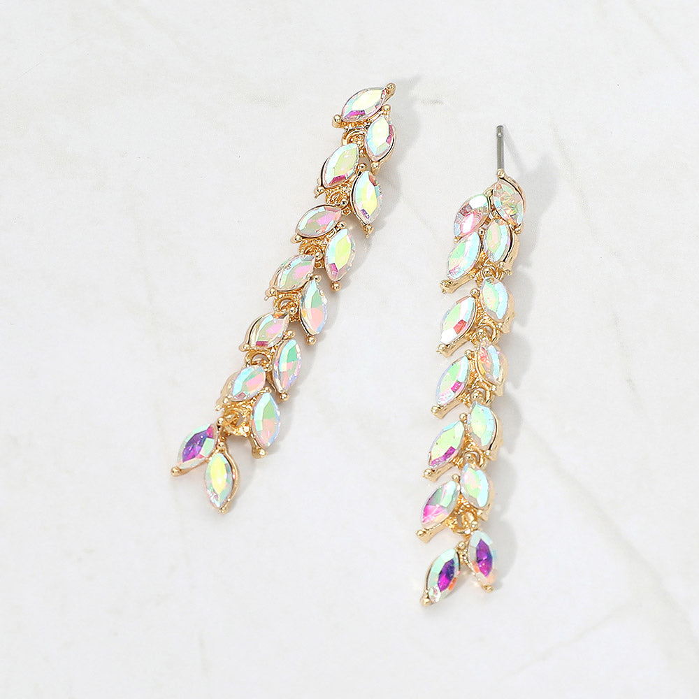 Madeline Love AB, Gold Marquise Crystal Cluster Linear Drop Evening Earrings