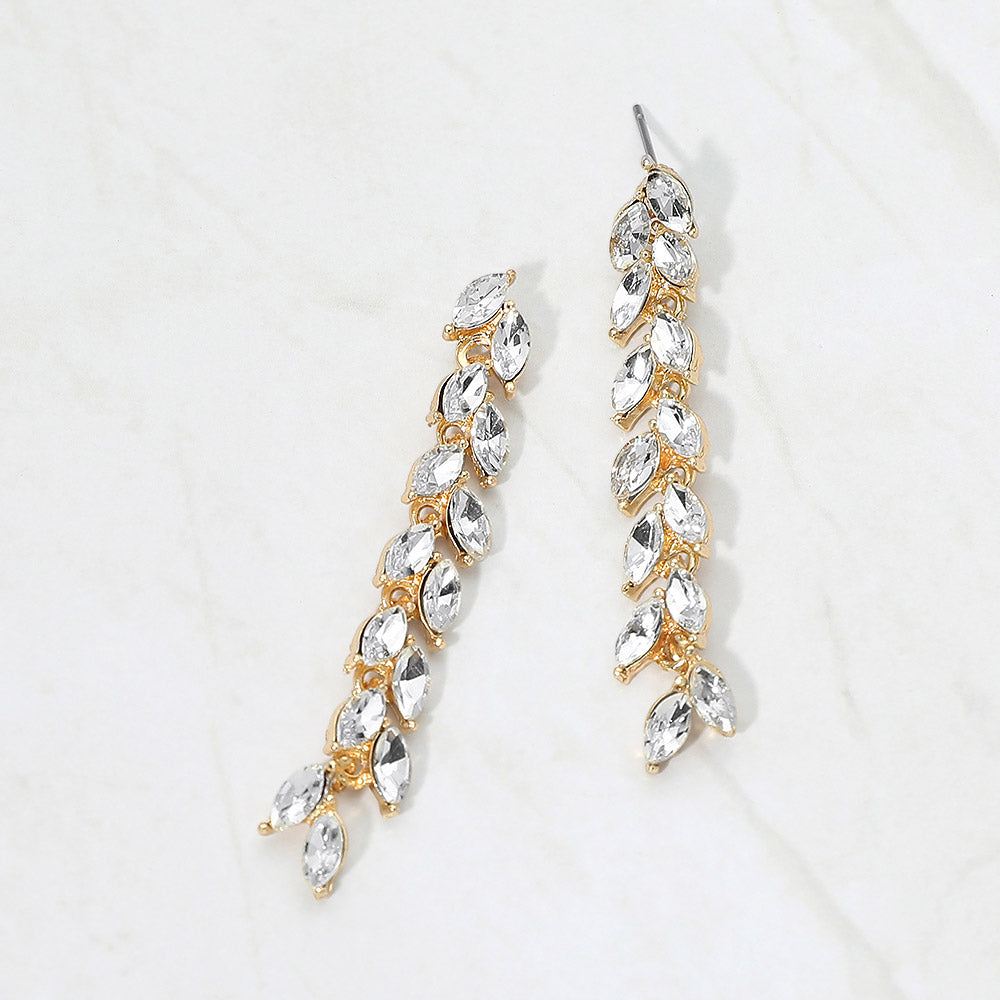 Madeline Love Clear, Gold Marquise Crystal Cluster Linear Drop Evening Earrings