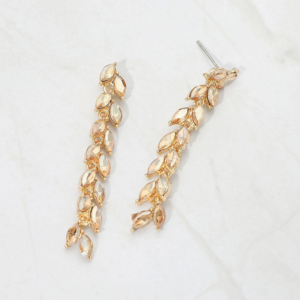 Madeline Love Gold, Lt Col Topaz Marquise Crystal Cluster Linear Drop Evening Earrings