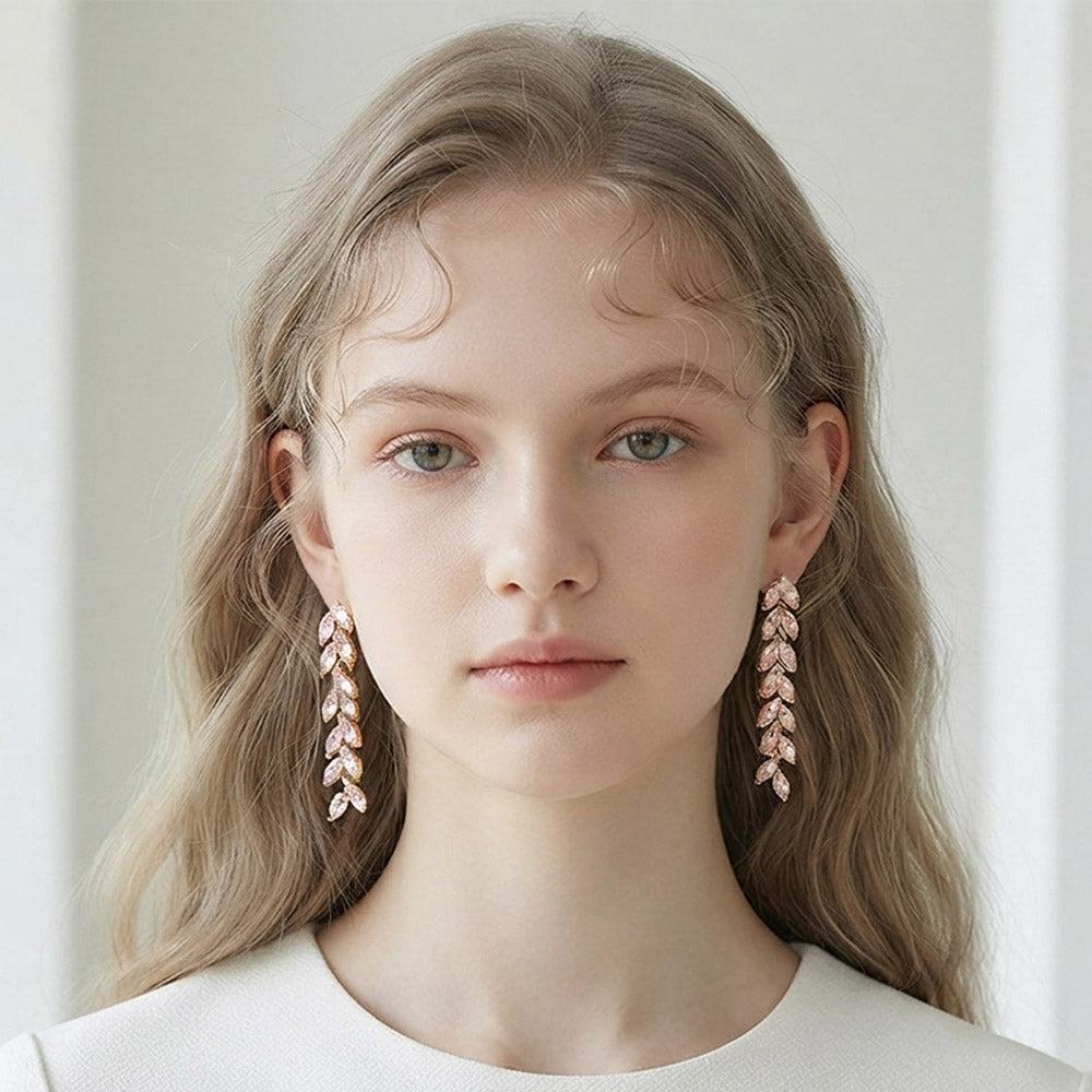 Madeline Love Gold, Lt Rose Marquise Crystal Cluster Linear Drop Evening Earrings