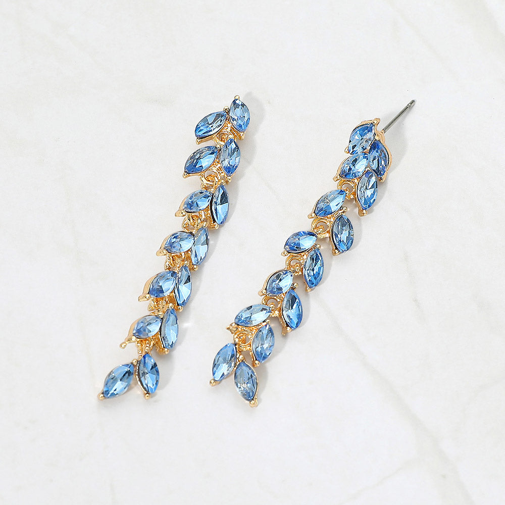 Madeline Love Gold, Light, Sapphire Marquise Crystal Cluster Linear Drop Evening Earrings