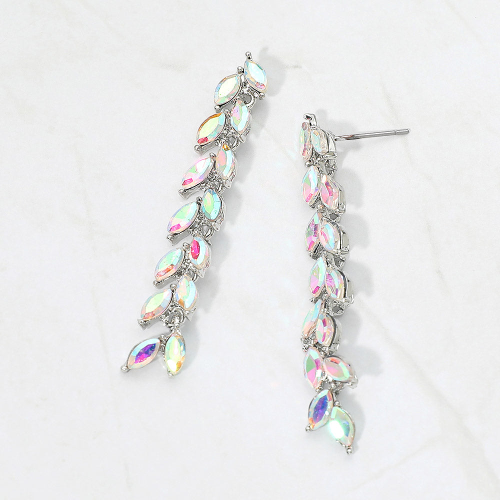 Madeline Love AB, Silver Marquise Crystal Cluster Linear Drop Evening Earrings