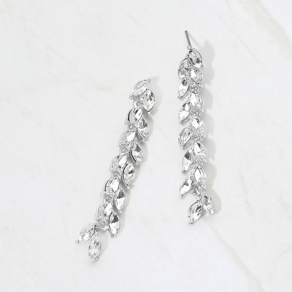 Madeline Love Clear, Silver Marquise Crystal Cluster Linear Drop Evening Earrings