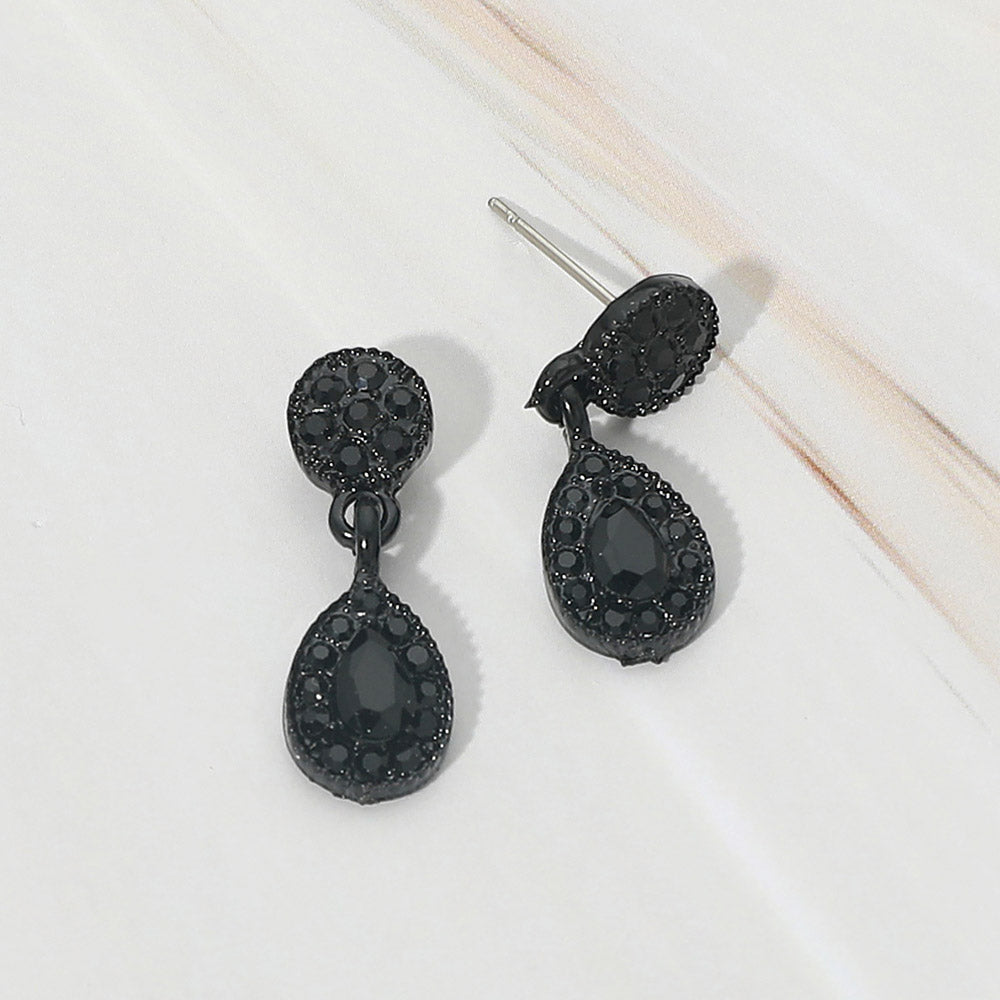 Madeline Love Black, Jet Black Teardrop Halo Charm Drop Evening Earrings